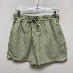 Blank NYC Women Moss Green Drawstring Slash Pocket Linen Blend Paperbag Shorts S